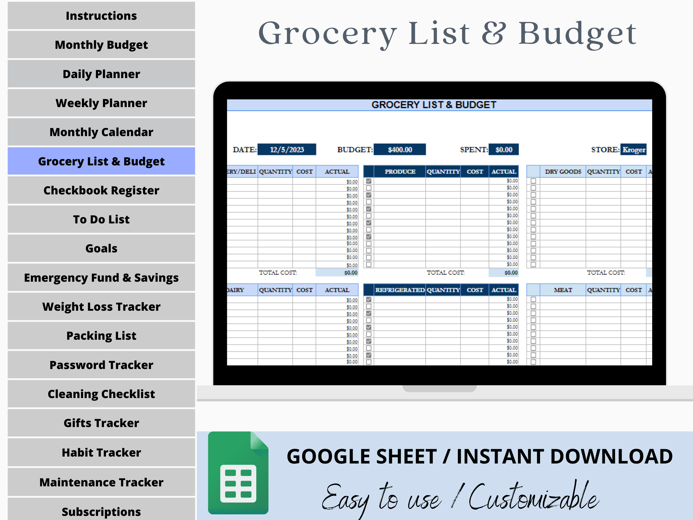 Google Sheets Weekly Digital Planner